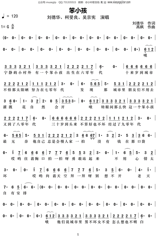 刘德华《笨小孩》简谱g调钢琴谱单音独奏谱