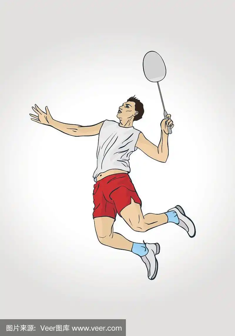 专业羽毛球运动员.彩色手绘人物