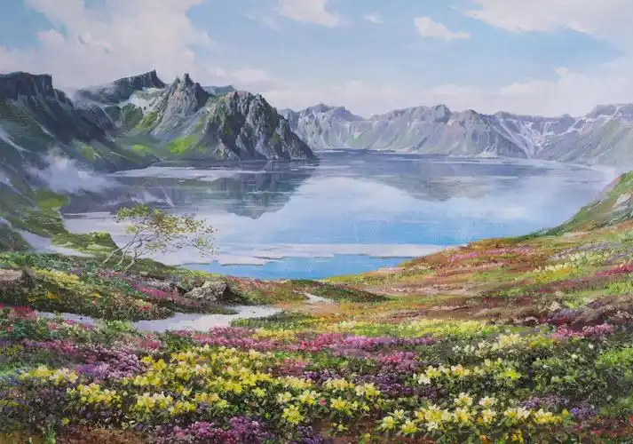 长白山天池油画