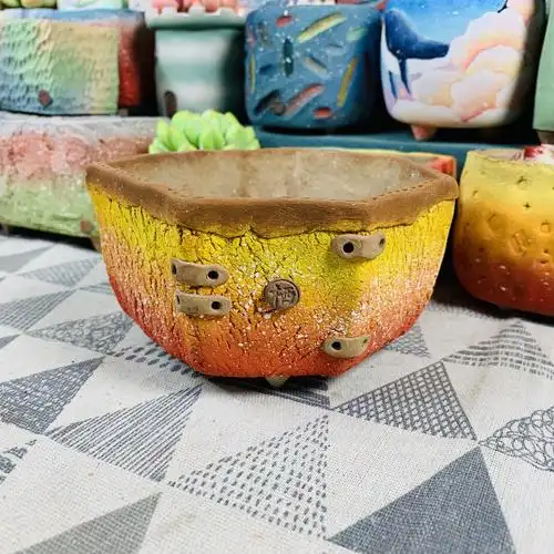 格调花器木栖黑科技手工多肉花盆铆钉多边形系列花盆