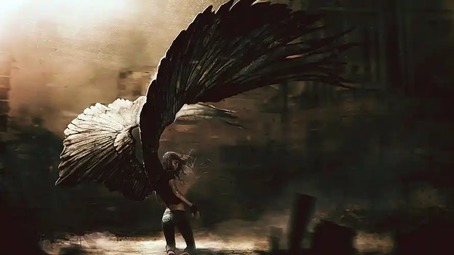 天使女孩堕落的翅膀-幻想设计高清壁纸