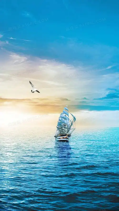 蓝色湖面帆船海鸥风景h5背景