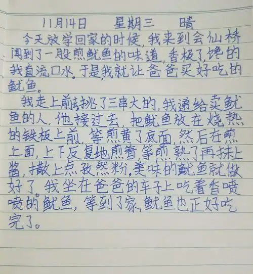 三年级日记一则2018年11月14日 星期三 晴