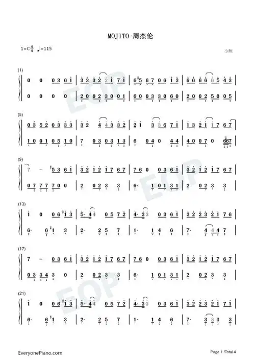 mojito完整版周董新歌再次导致qq音乐服务器崩溃双手简谱预览1