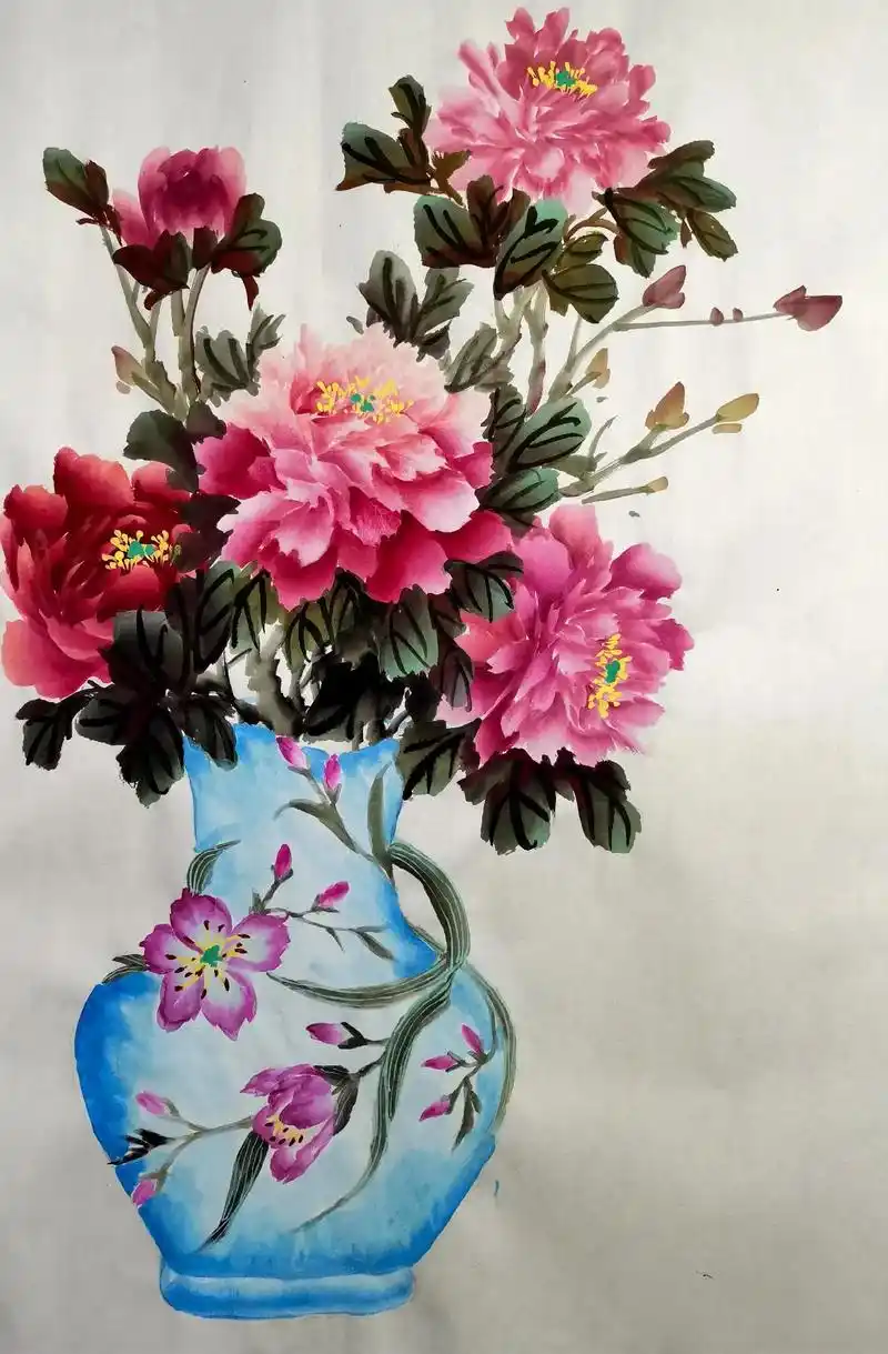 红牡丹立副.#国画写意牡丹 #写意花鸟 #国画牡丹教学  - 抖音