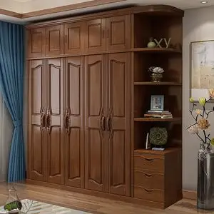 实木衣柜中式现代简约经济型原木平开门卧室3456门组装中式衣柜