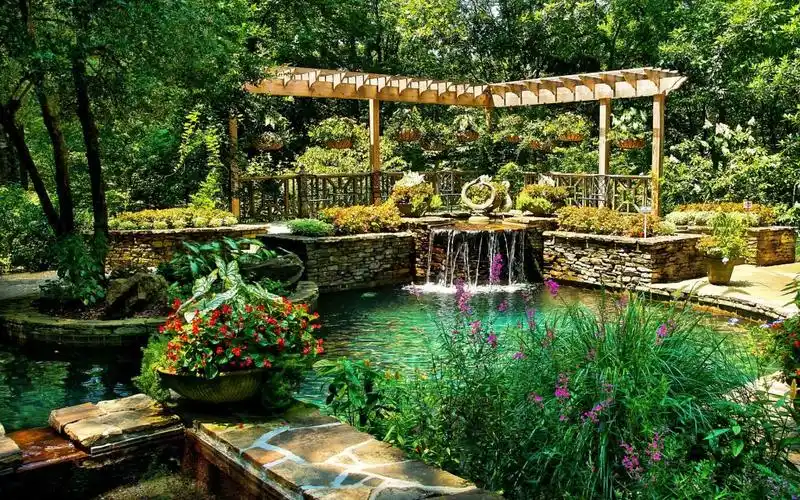 花球场吉布斯花园公园树木水床池塘美国高清图片壁纸自然风景