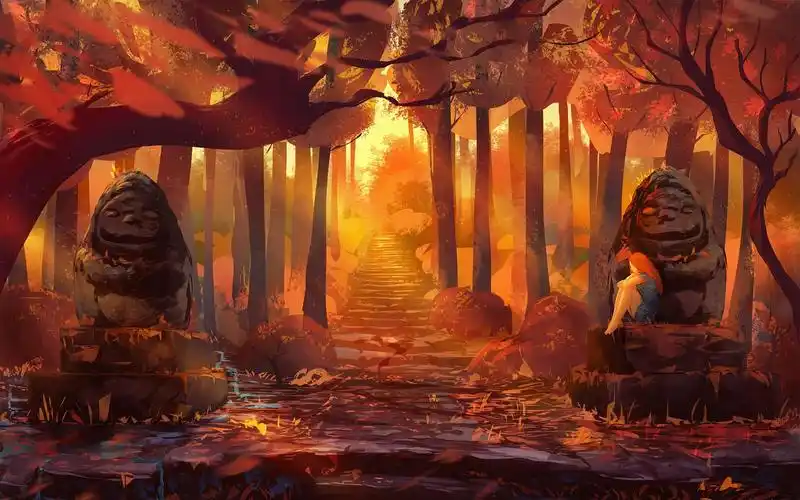 唯美意境,二次元,动画,唯美,电脑壁纸,壁纸《二次元》场景风景插画