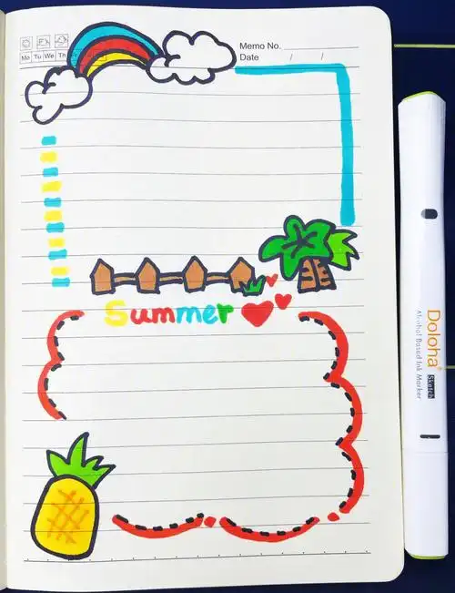 原创卡通简约假期手帐插图排版附色号