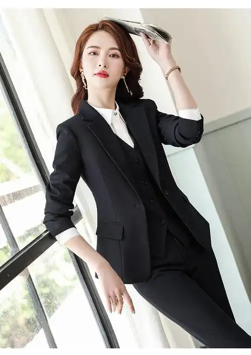 休闲小西服免烫抗皱女士外套职业通勤工装面试服ej1605 黑色单西装 s