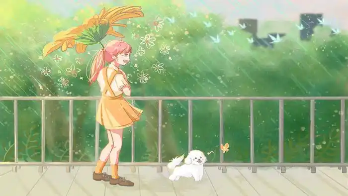 本素材作品名称为4月你好春天绿色踏青少女阳光风景卡通插画(2880x