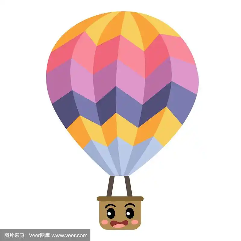 热气球运输卡通人物侧视图矢量插图