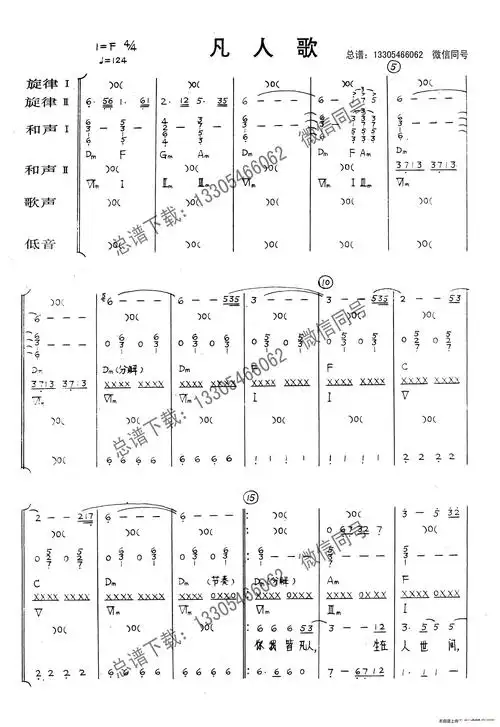 凡人歌 乐队 总谱 五线谱