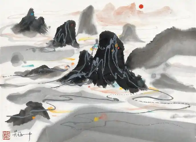 吴冠中 天台山村