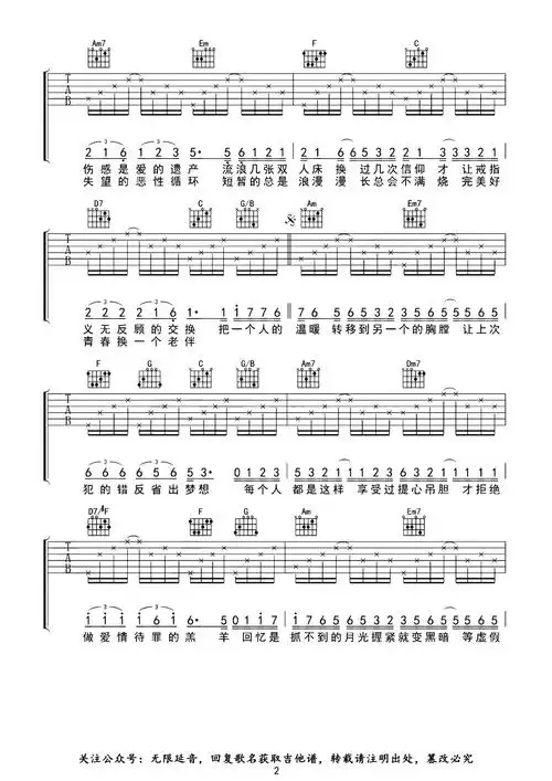 爱情转移吉他谱_c调超原版吉他谱_陈奕迅_附弹唱演示