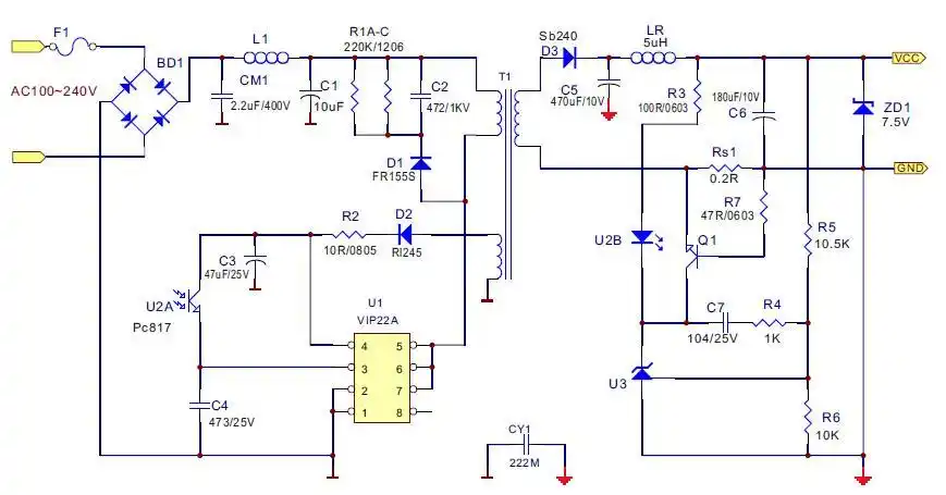 5v1a开关电源适配器电路分析