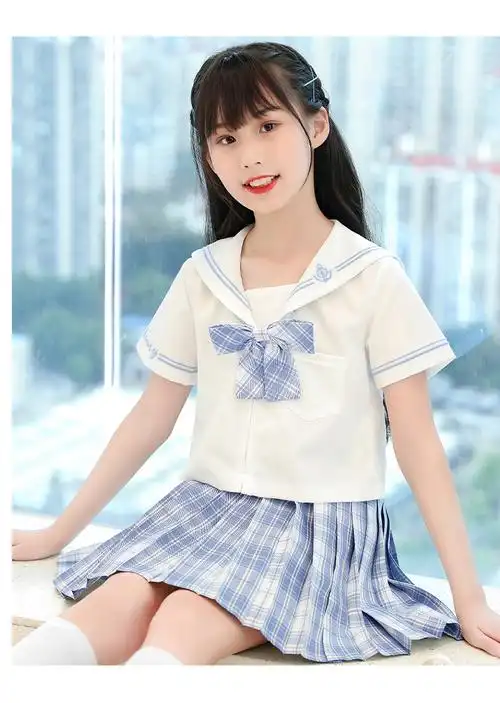 jk制服小学生水手服裙套装夏季学院风夏装校服 3690蓝衬衫 4026海盐烤
