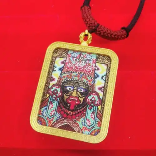 藏传佛教扎基拉姆唐卡吊坠西藏女财神佛牌挂坠男女项链随身小唐卡
