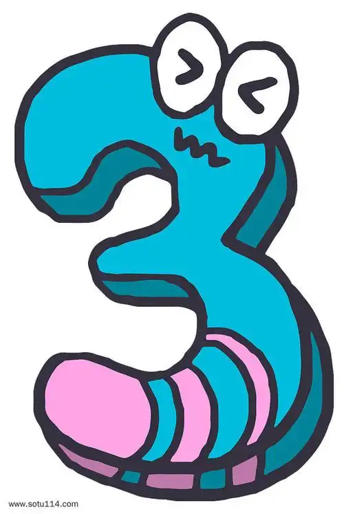 手绘带眼睛表情数字3