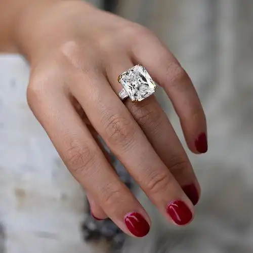 欧美奢华夸张超大8克拉方巨形仿真钻戒锆石彩宝石水晶戒指道侣女