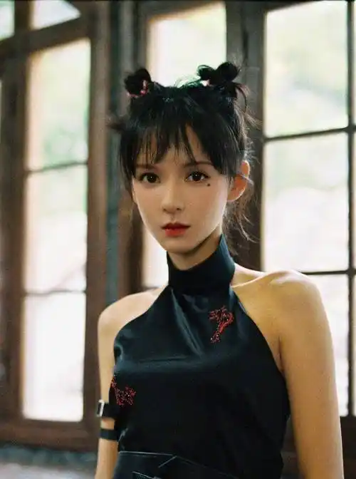 双丸子头搭配黑色旗袍张予曦的身材真有料前凸后翘气质十足