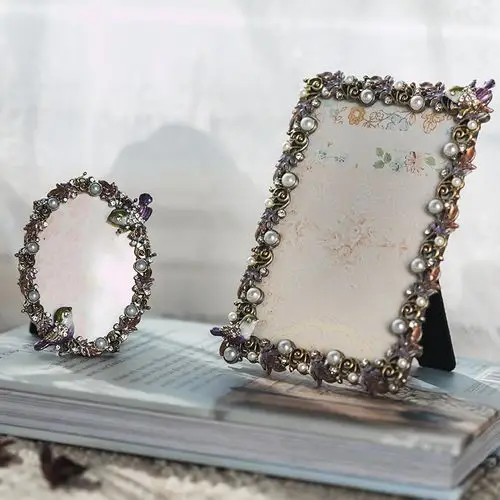你可居 欧式复古水晶珍珠相框摆台卧室婚纱照创意桌面摆件6寸