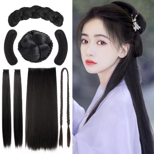 汉服假发女古装假发发型一体垫头发牛角包造型头饰发髻古风垫发包