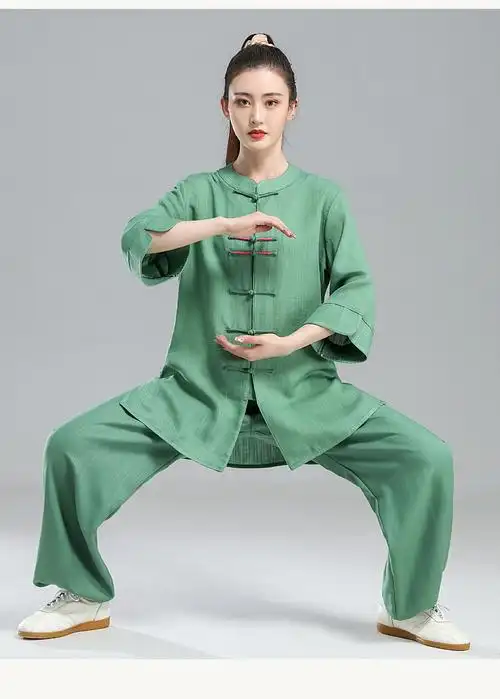 永动神太极服女夏季飘逸春夏棉麻中袖2021新款衣服太极拳练功服短袖