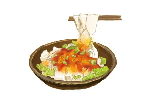 手绘 手用筷子夹起美味面条