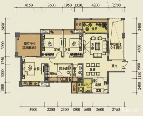50万140平米现代四房装修效果图,大平层装修案例效果图-齐家装修网