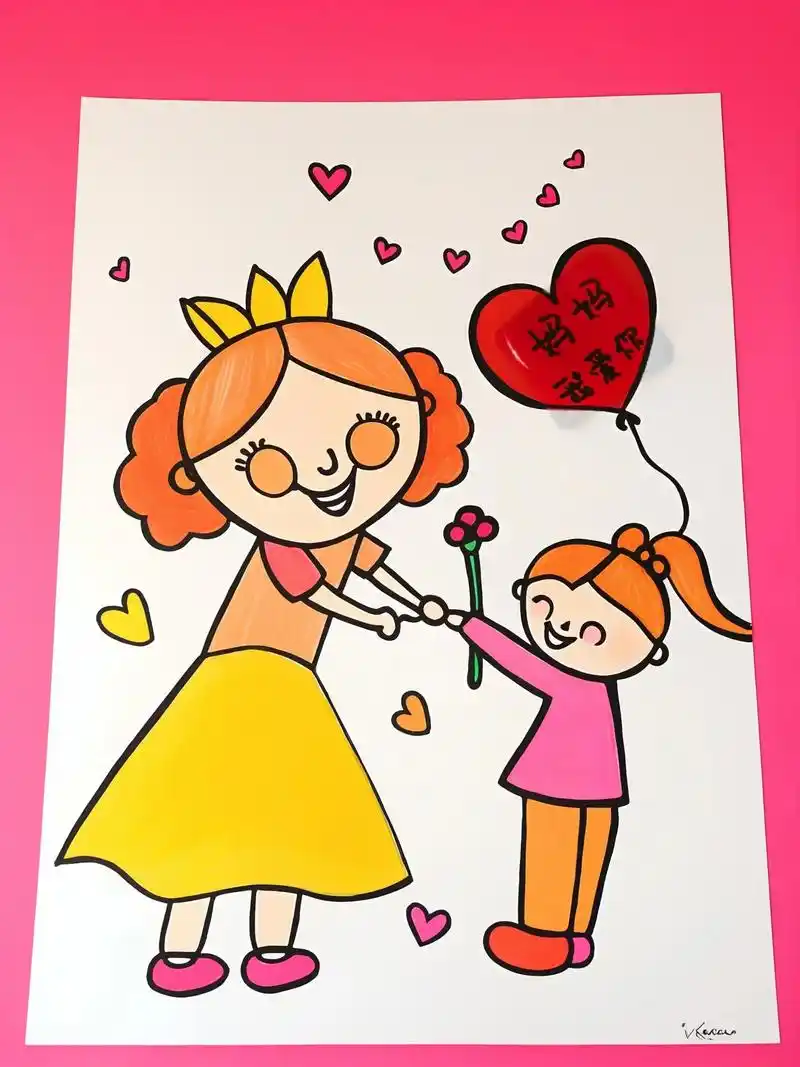 母亲节快到了,我们来画一幅温馨的《我和妈妈》画吧!