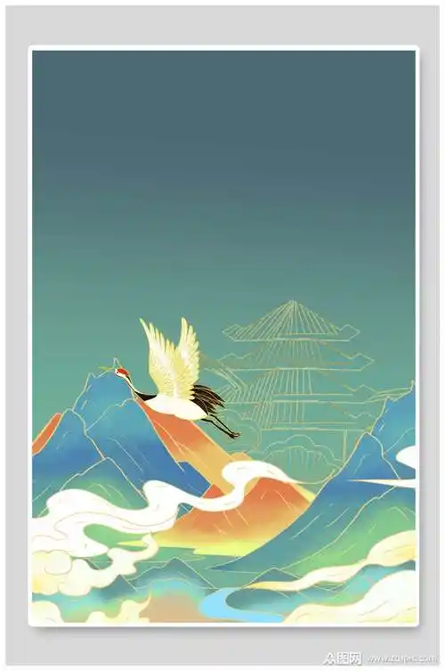 鹤国风插画背景