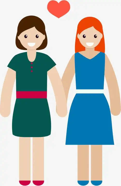 卡通手牵手的姐妹