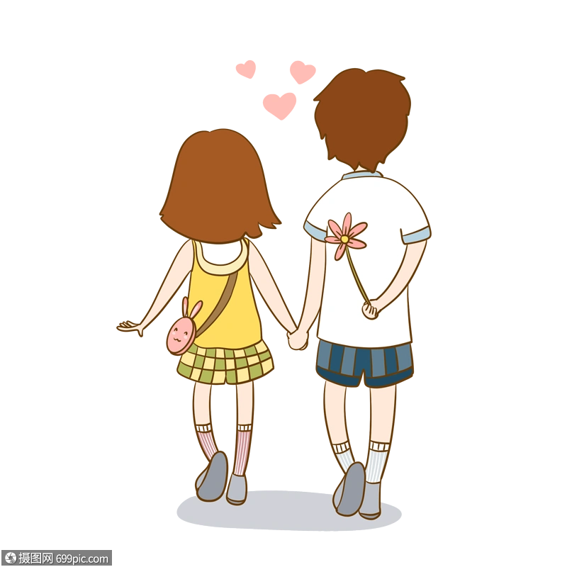 手牵手散步的情侣女孩520