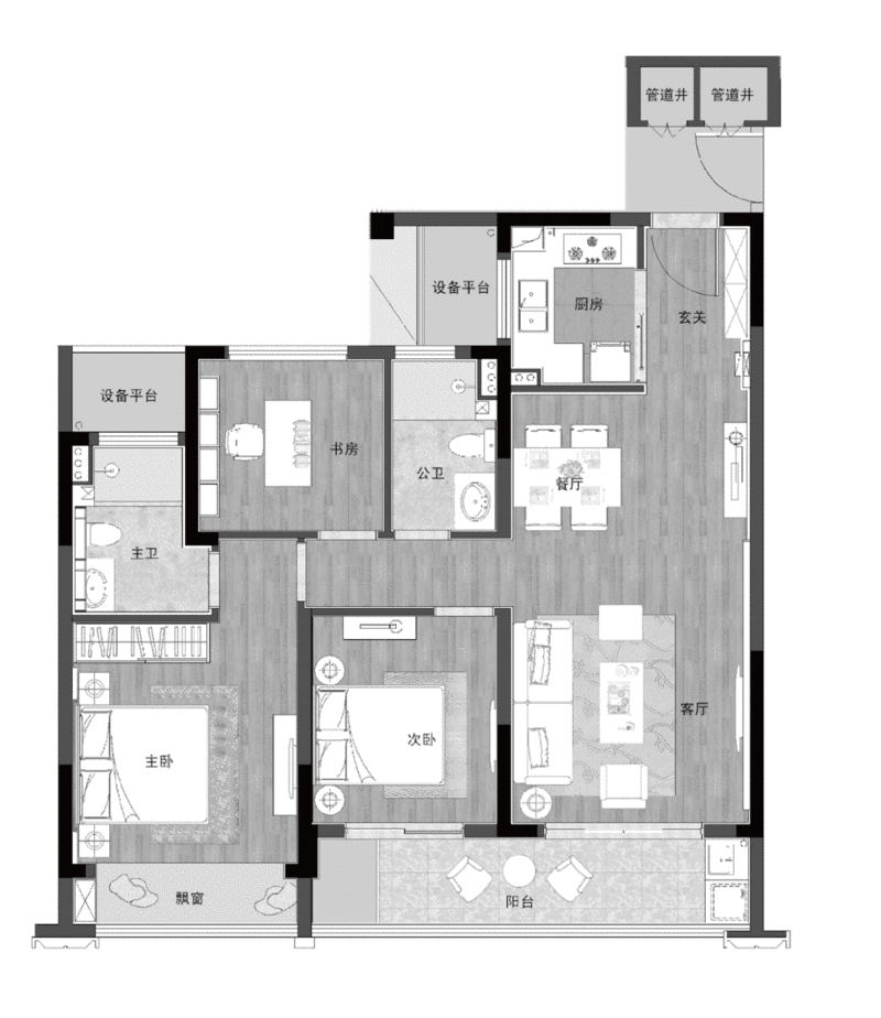 "楼王>普通楼幢"将视野落到户型本身,这款建面约106㎡,也堪称楼市中的