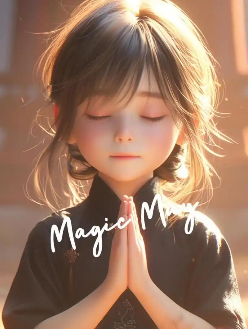 🙏 在宁静祥和的光辉中,一位虔诚的小女孩双手合十,闭上眼睛,沉浸在