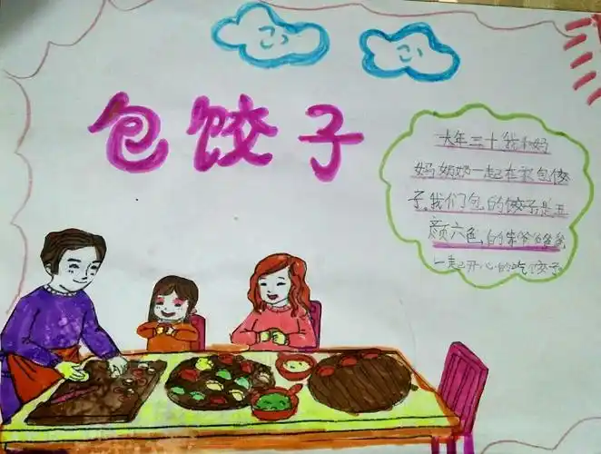 看,我们一家人一起动手包饺子,我可是包饺子的小能手哦!