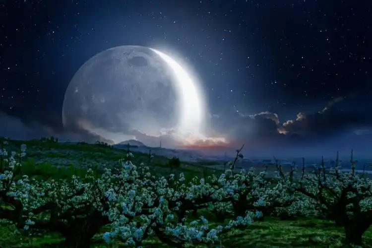 月下梨乡星空月球夜空风景