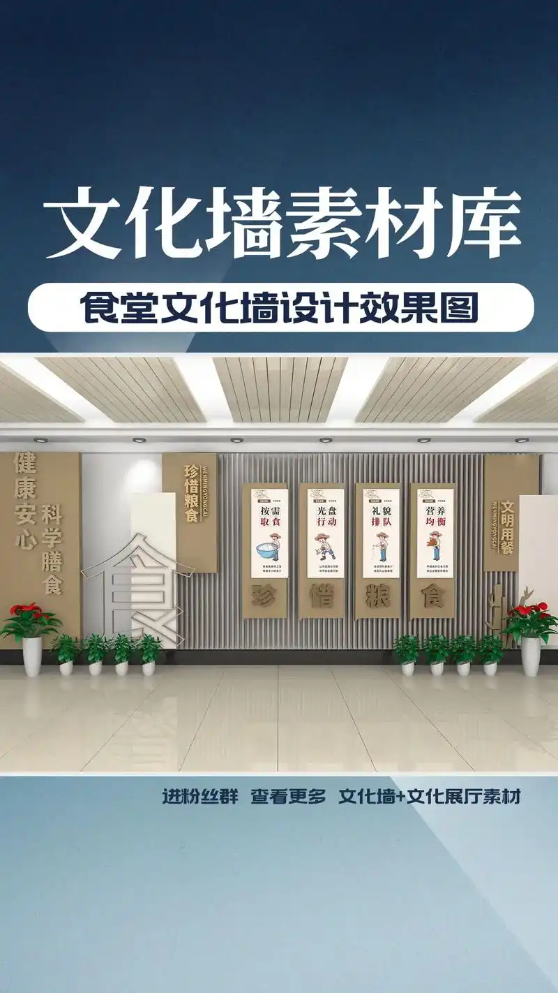 五款不同风格食堂文化墙设计效果图分享它来了,如果对你有帮助赶 - 抖