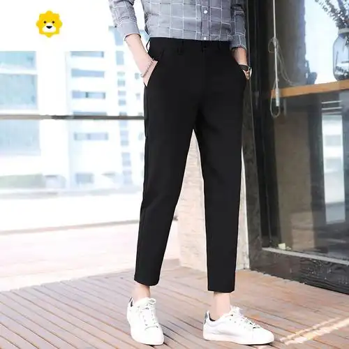 fishbasket夏季男九分裤子潮流修身休闲裤男士冰丝裤学生高级感垂感