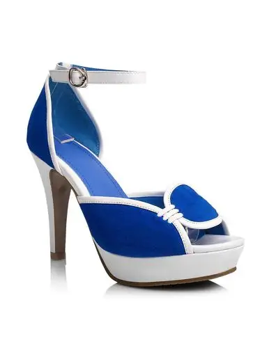 女蓝色高跟真皮性感凉鞋