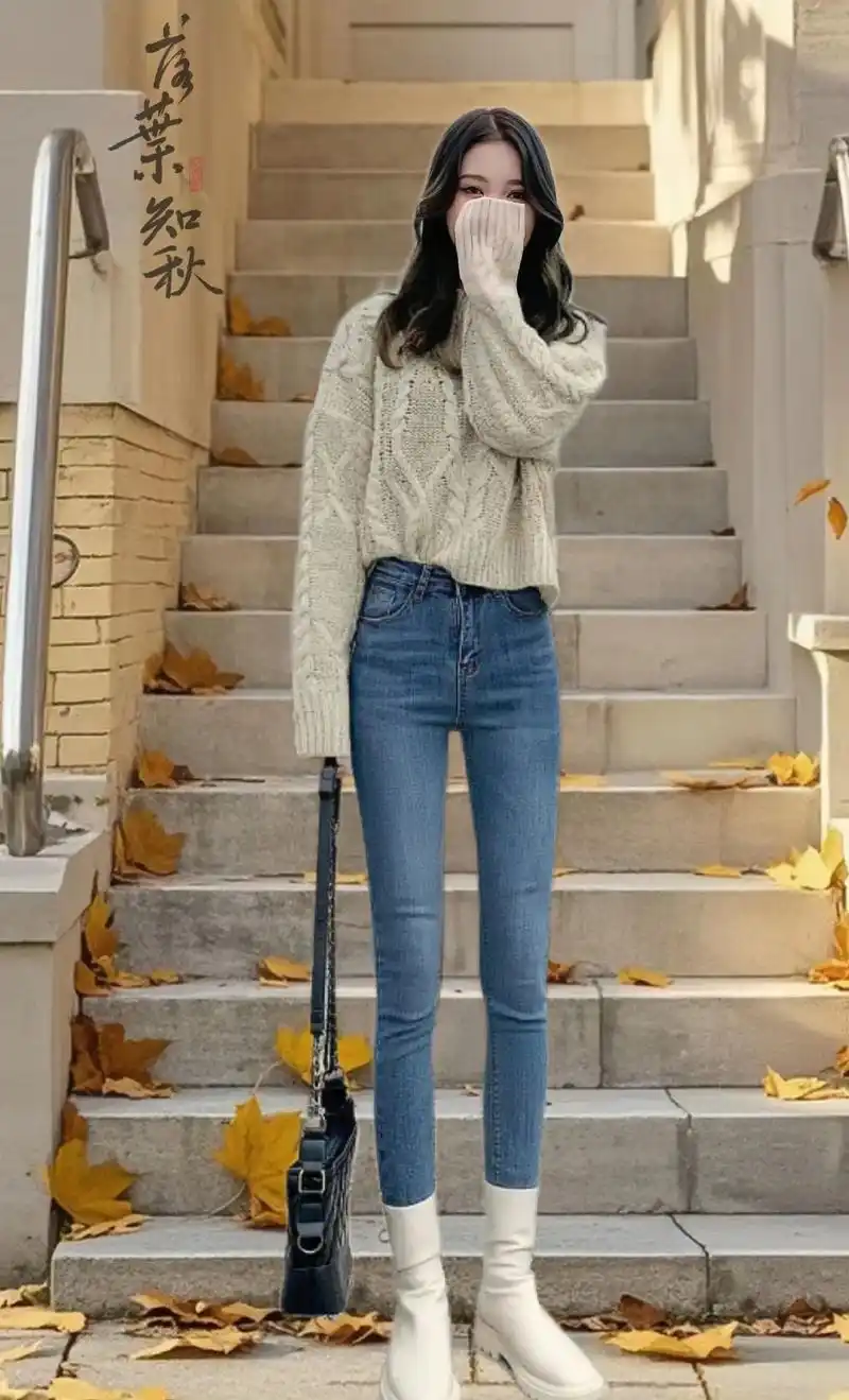 这条高腰紧身小脚牛仔裤简直是秋冬必备单品!