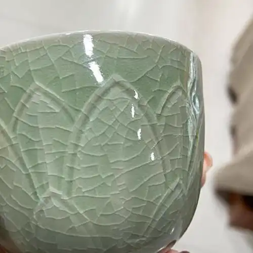 汝窑仿宋莲花豆绿蝉翼纹汝茶杯品茗主人杯单杯茶杯