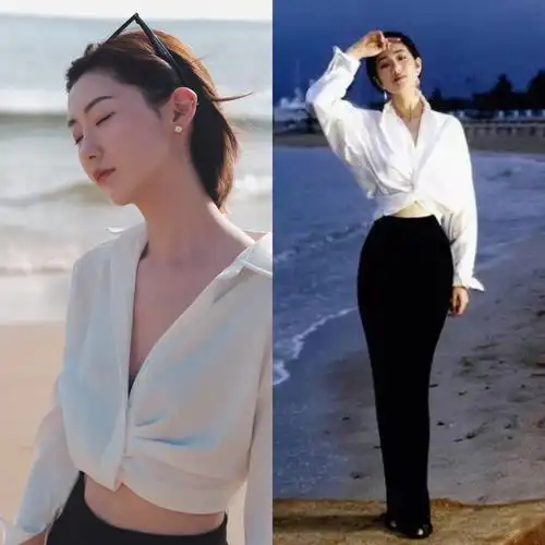 巩俐经典造型海边也可以这么穿