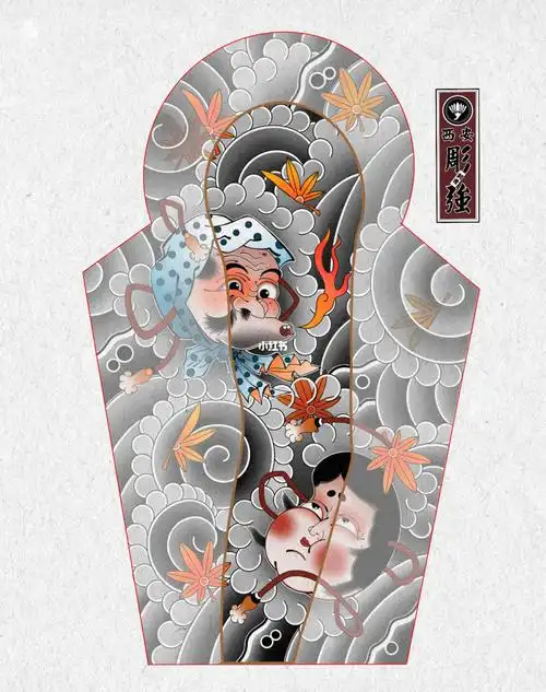 原创日式老传统火男阿多福花臂手稿_花臂_纹身_日式老传统纹身_美妆