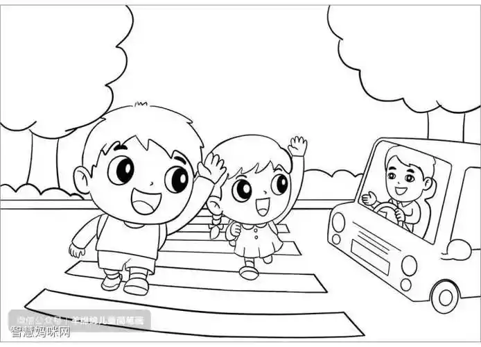 过马路的小朋友简笔画 交通安全主题绘画教程-图9