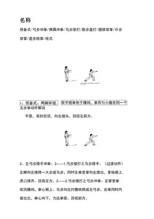 五步拳动作名称