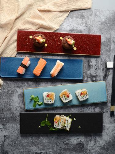 创意陶瓷窑变寿司盘平板蛋糕甜品摆盘日式刺身鸡翅长条盘冷菜平盘