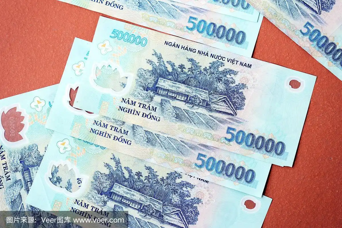 50万越南盾的褐色背景特写.越南的钱