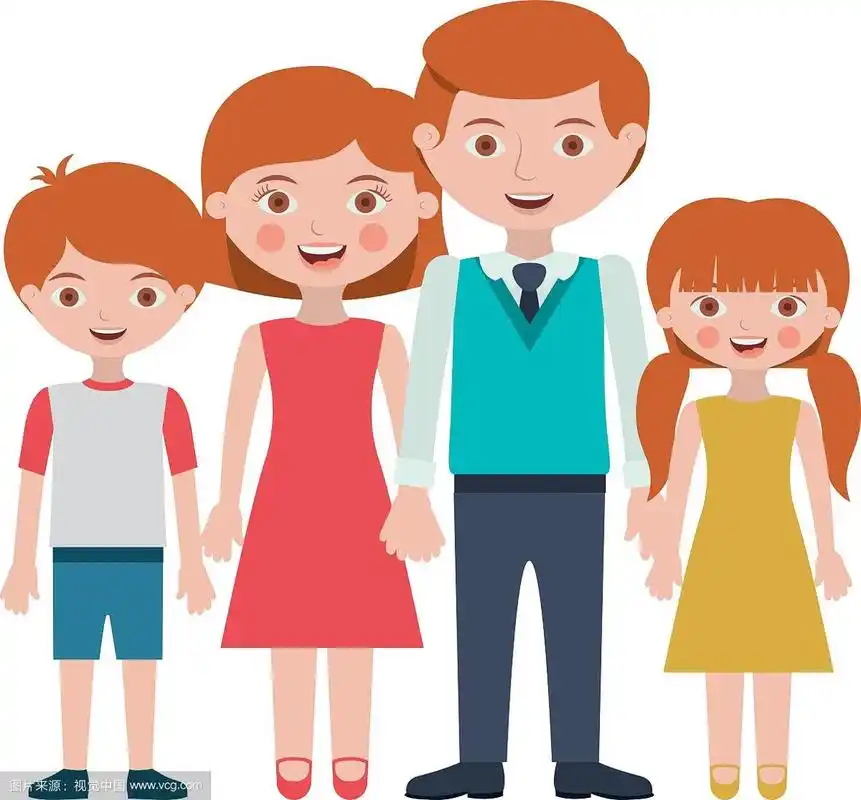 父母设计女儿和儿子的卡通